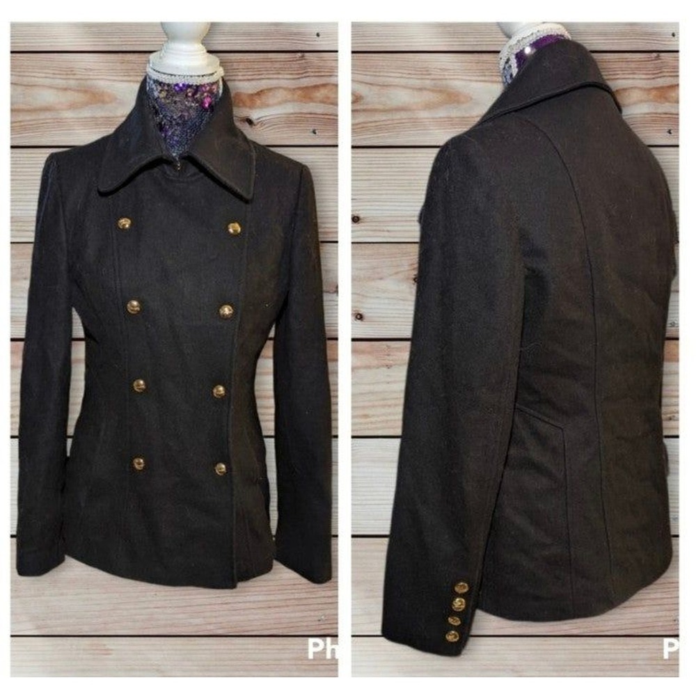 Y2K Dark Academia Quiet Luxury Wool Blend Military Peacoat Guess Small Old Money